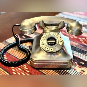 Vintage Pottery Barn Grand Phone Push Button Corded W/flash Redial Brushed Metal